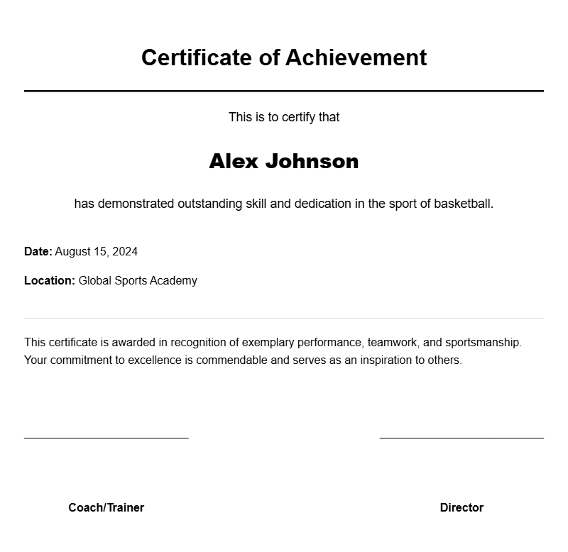 Basketball Player Certificate Samples and Templates