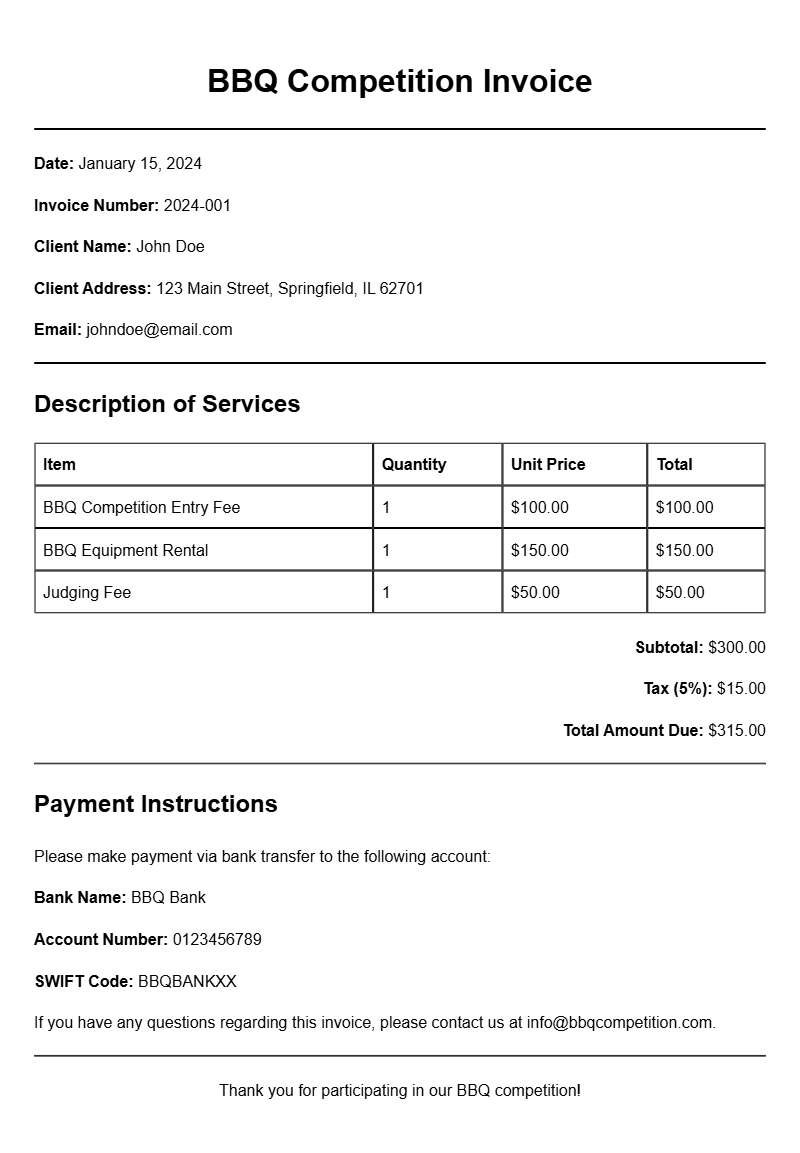 BBQ Competition Invoice Templates for Easy Billing