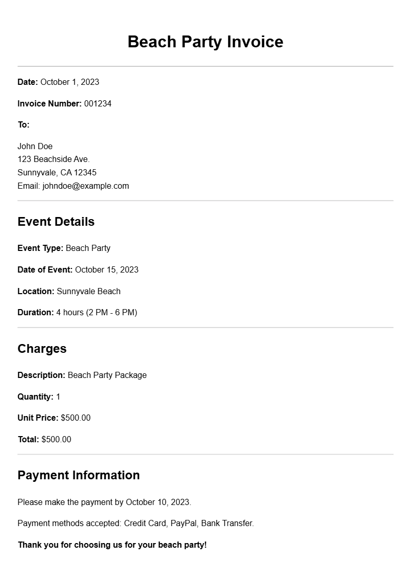 Beach Party Invoice Templates for Your Next Event