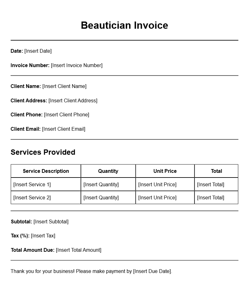 Beautician Invoice Templates for Your Salon Business