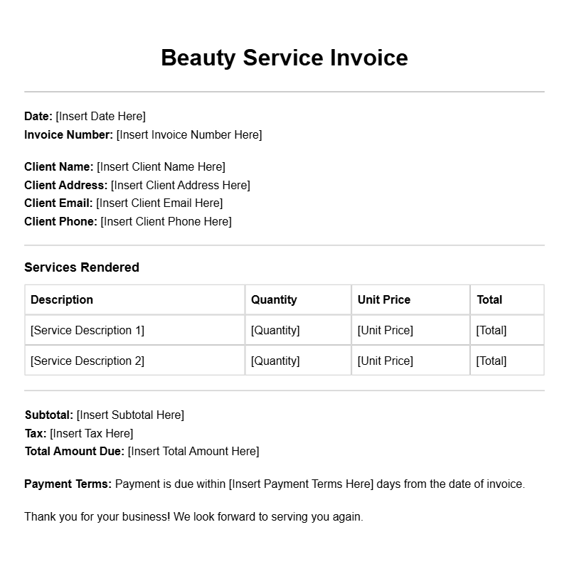 Beauty Service Invoice Templates for Your Business Needs