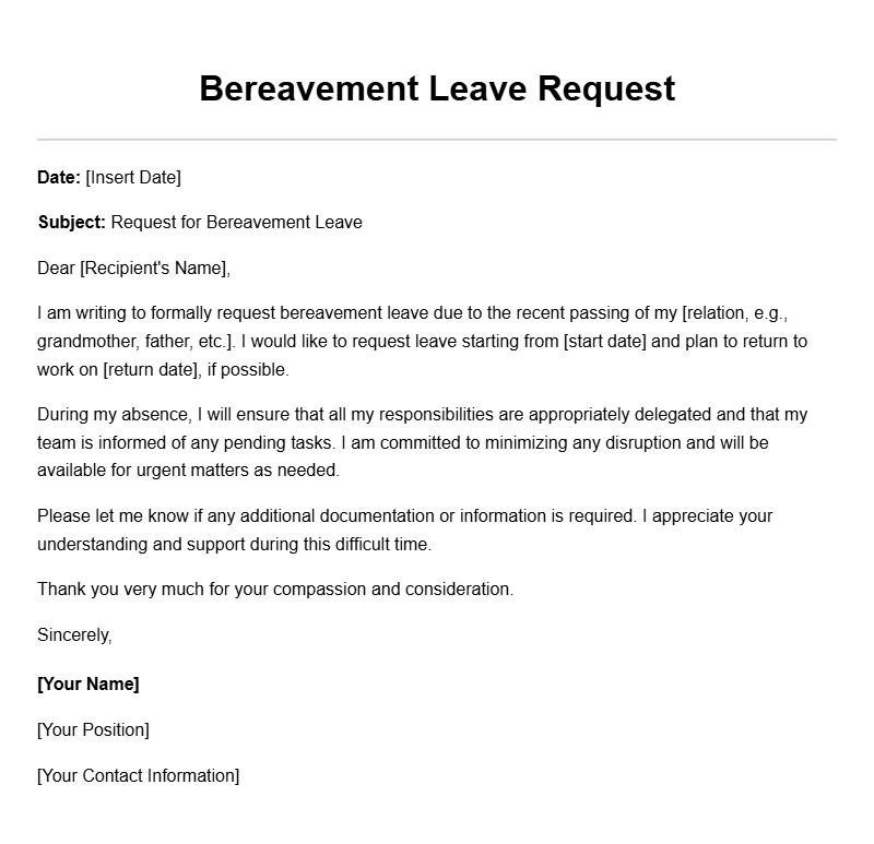 Sample Bereavement Leave Letter Templates for Employees