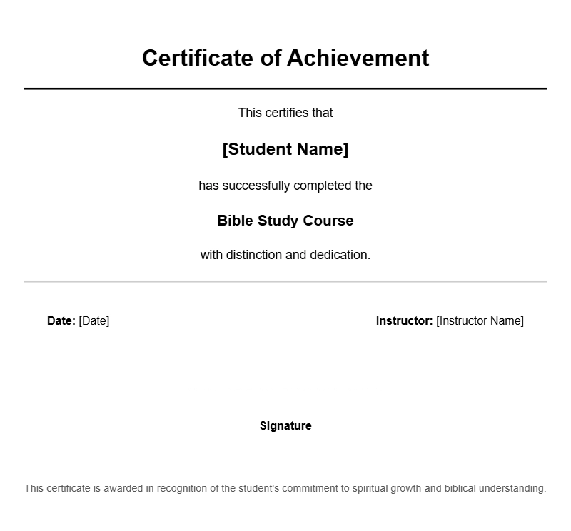 Bible Study Student Certificate Templates for Recognition