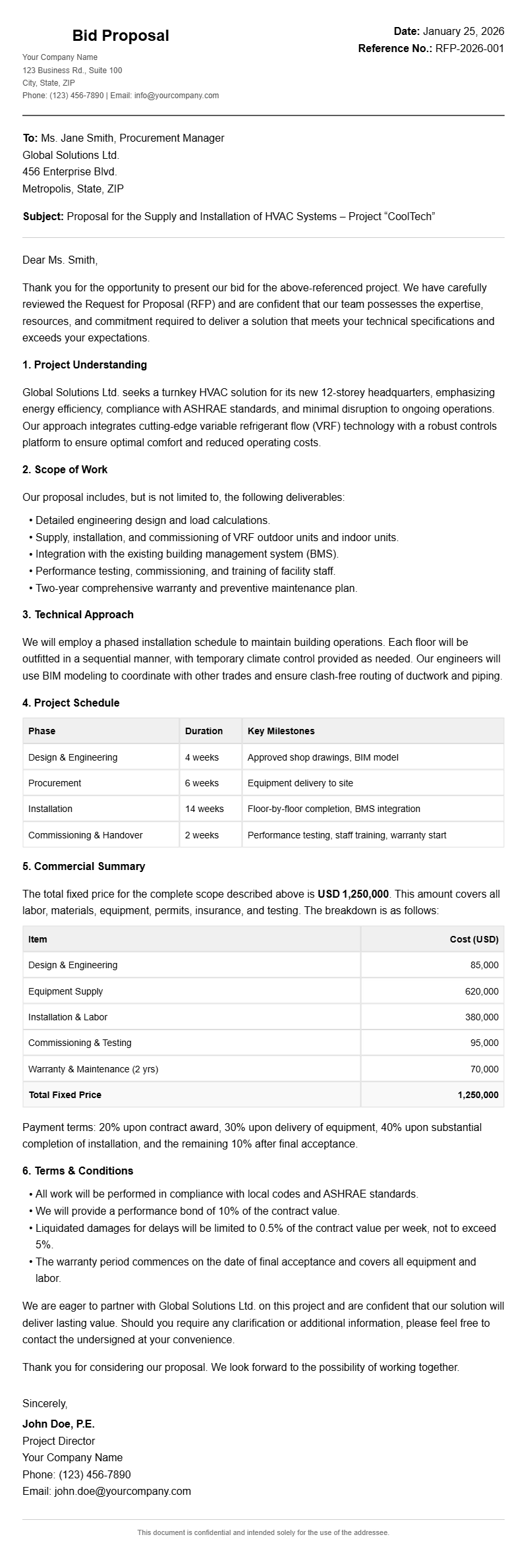 Sample Bid Proposal Letters