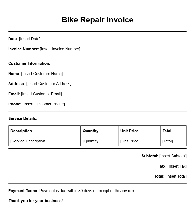 Bike Repair Invoice Templates for Easy Billing Solutions