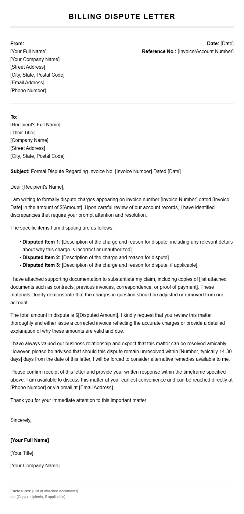 Billing Dispute Letter Templates