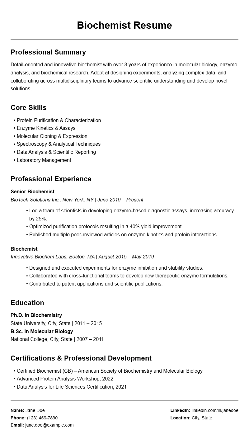 Biochemist Resume Samples to Showcase Your Expertise