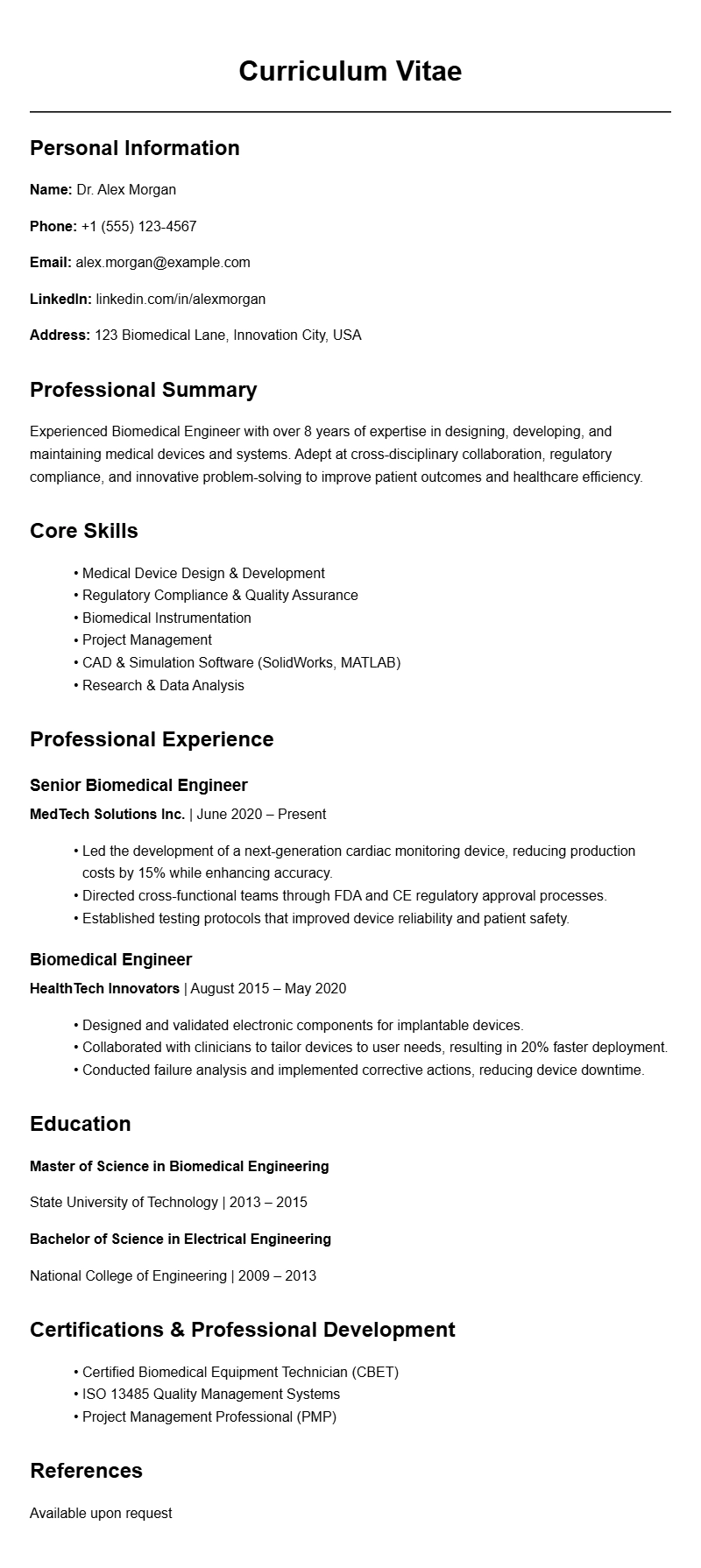 Biomedical Engineer Resume Samples to Impress Employers