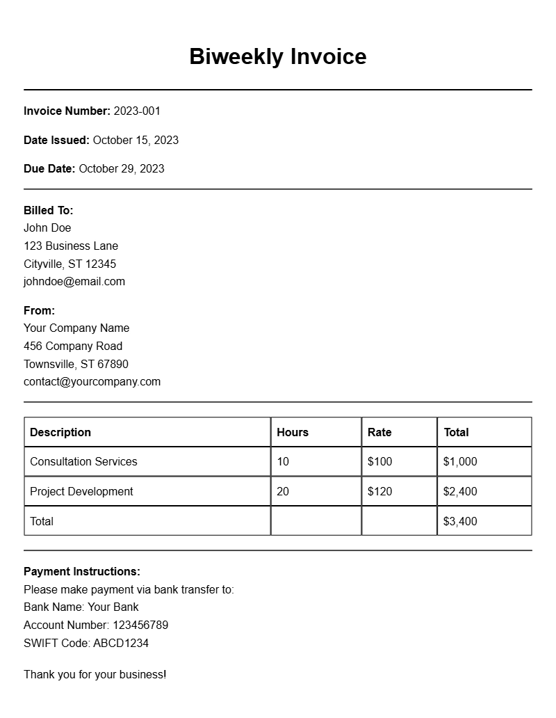 Biweekly Invoice Samples for Easy Billing Solutions