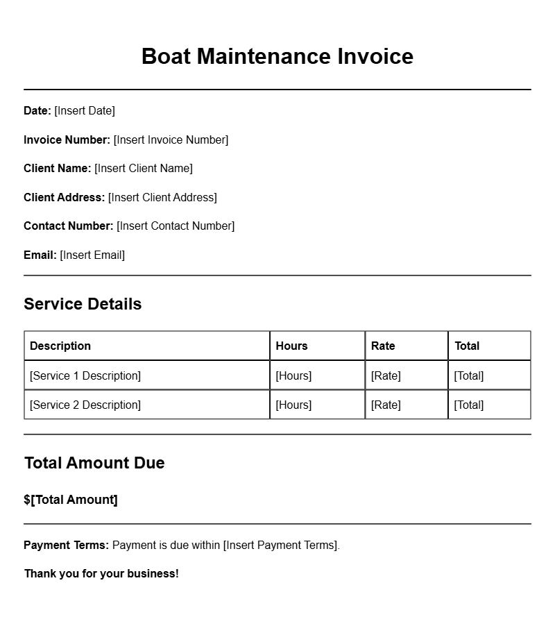Boat Maintenance Invoice Templates for Efficient Billing
