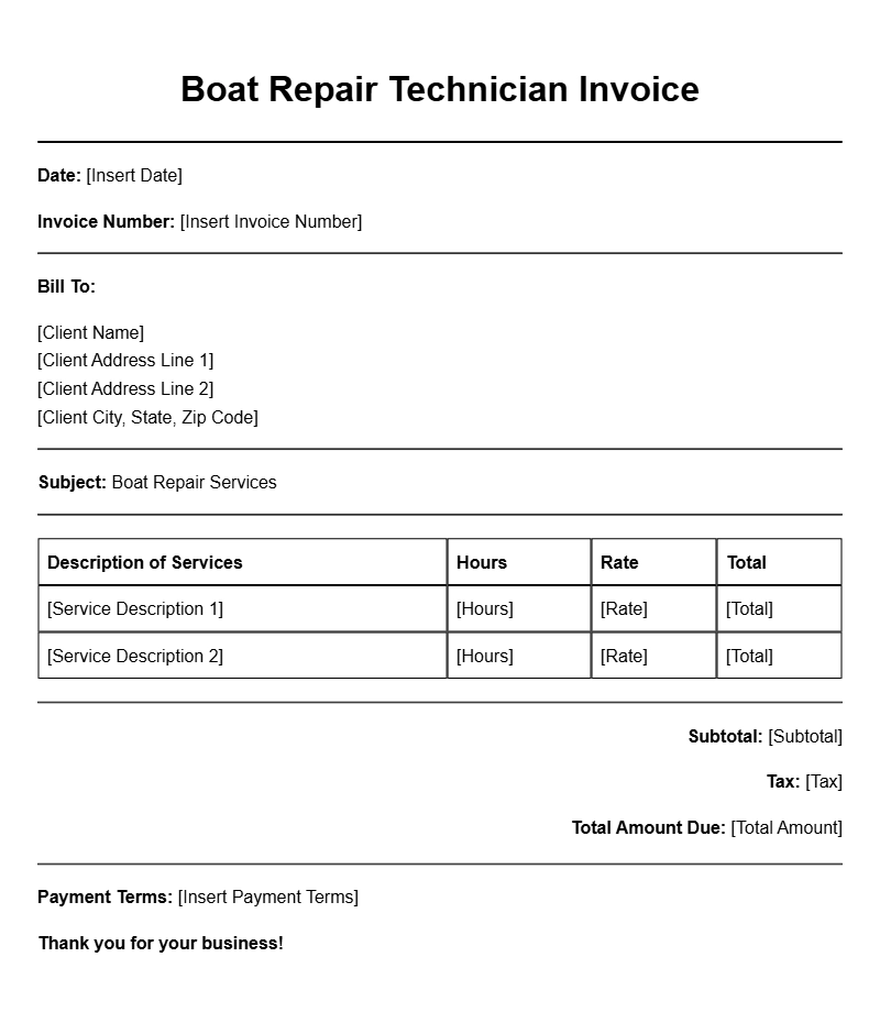 Professional Boat Repair Technician Invoice Templates Professional Boat Repair Technician Invoice Templates