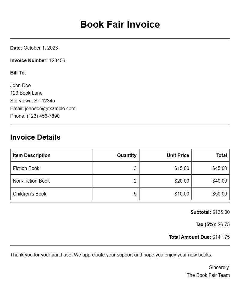 Book Fair Invoice Templates for Easy Transactions
