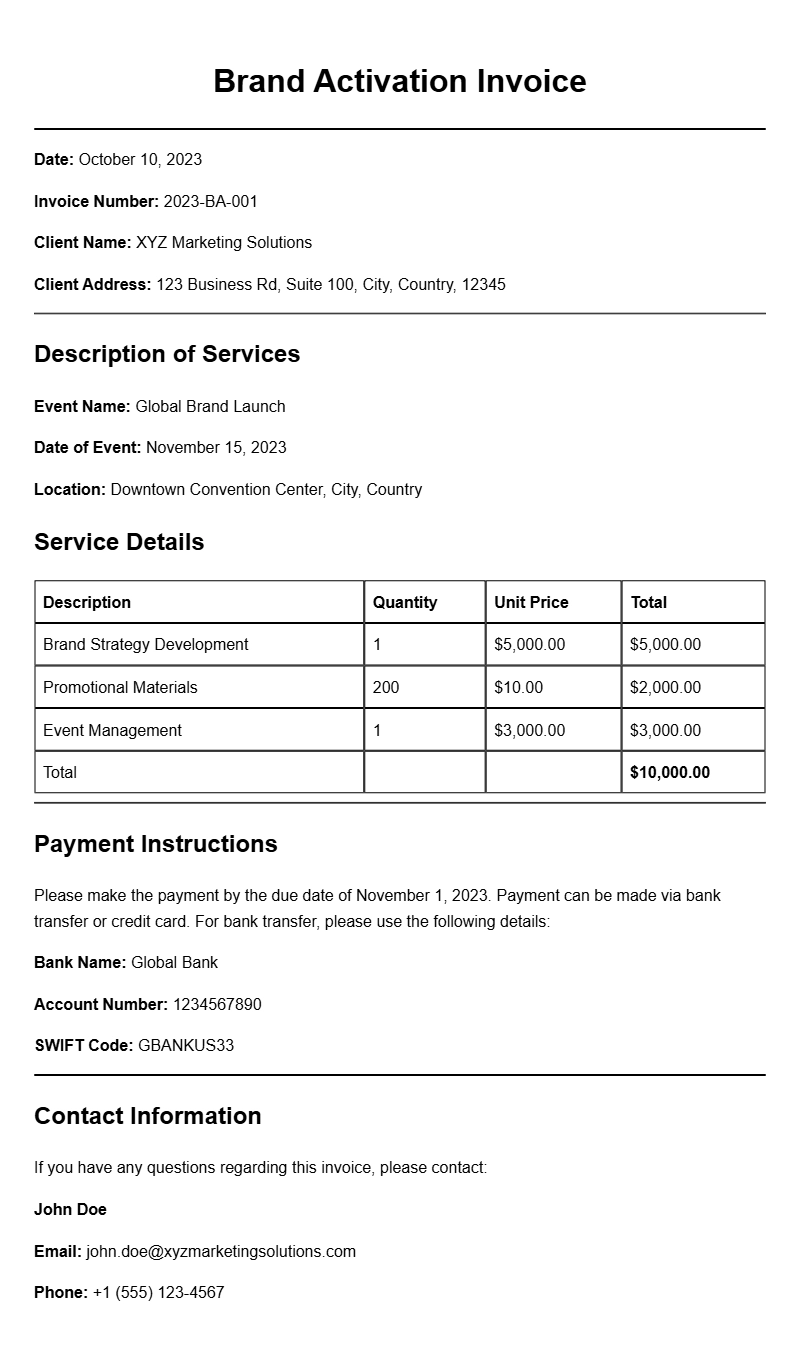 Brand Activation Invoice Samples for Your Business Needs