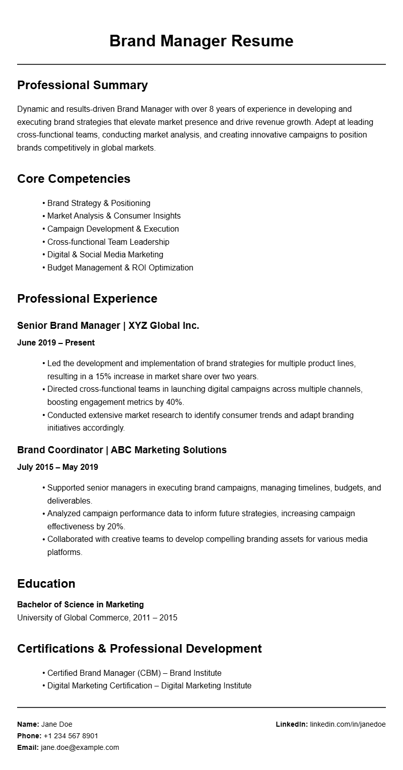 Brand Manager Resume Samples to Showcase Your Skills