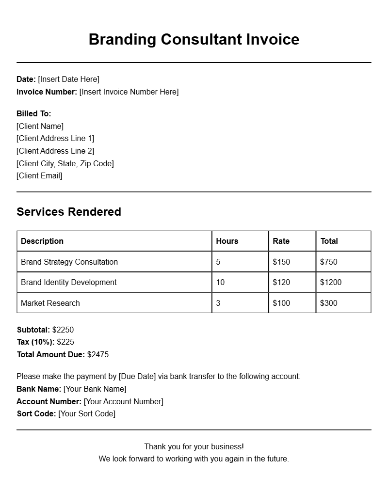 Branding Consultant Invoice Templates for Your Business Needs