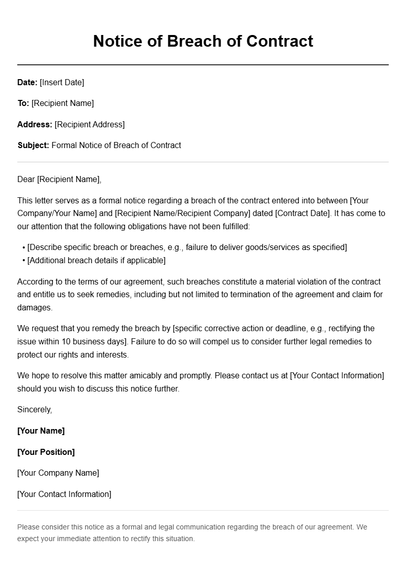 Effective Breach of Contract Letter Templates for Various Situations