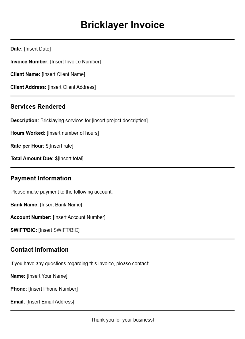 Bricklayer Invoice Templates for Your Construction Business