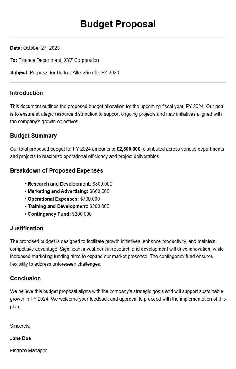 Effective Budget Proposal Letter Samples for Your Business