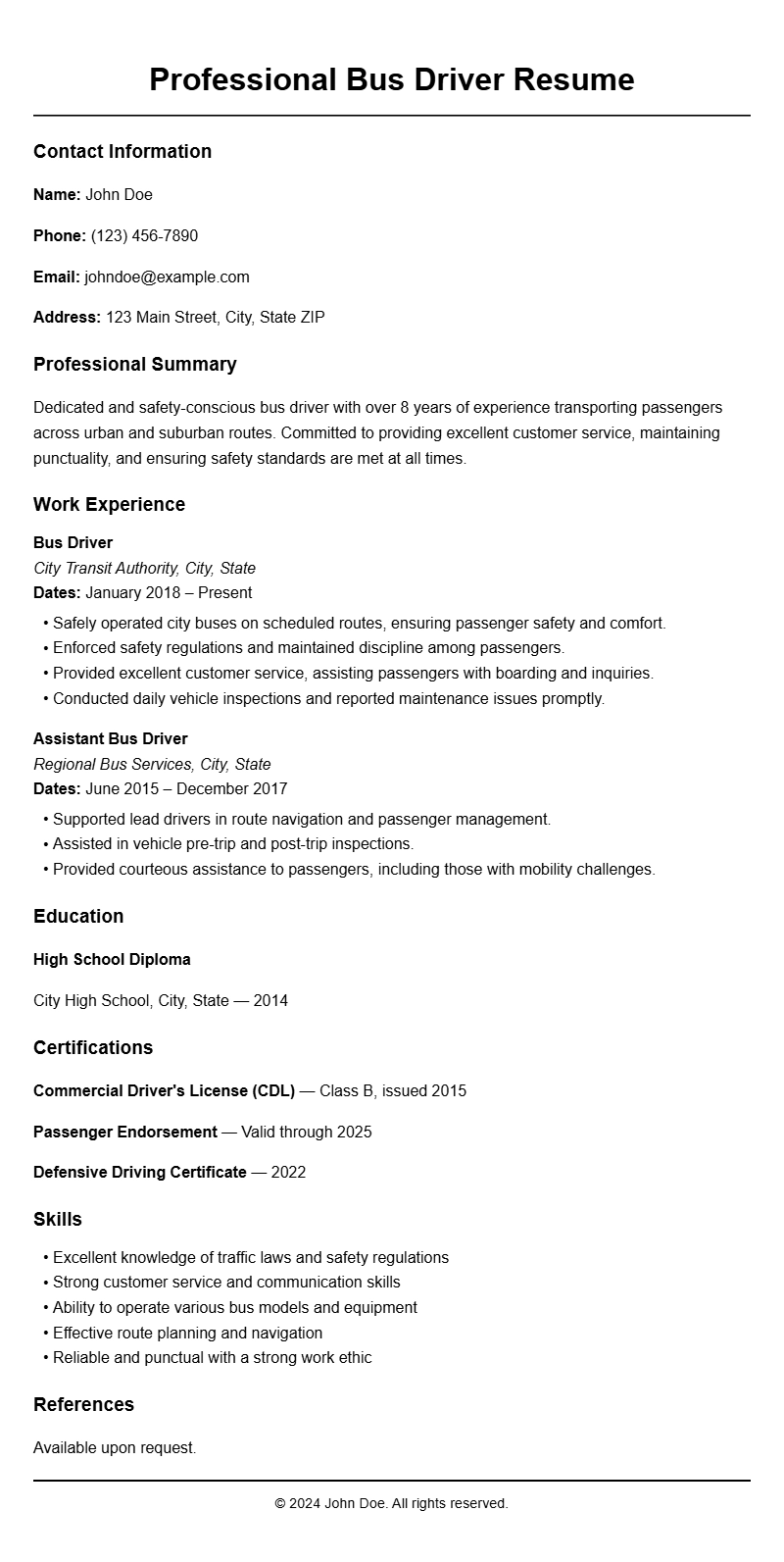 Best Bus Driver Resume Templates for a Strong Application