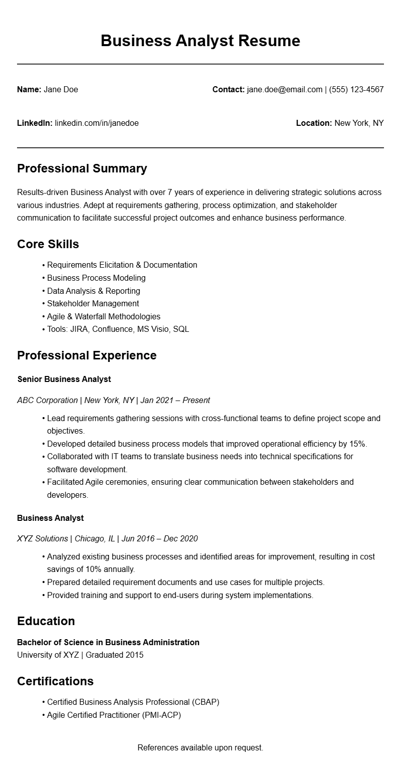 Business Analyst Resume Samples to Showcase Your Skills