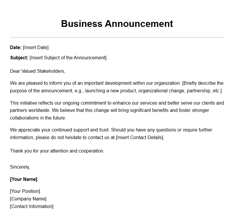 Professional Business Announcement Letter Templates