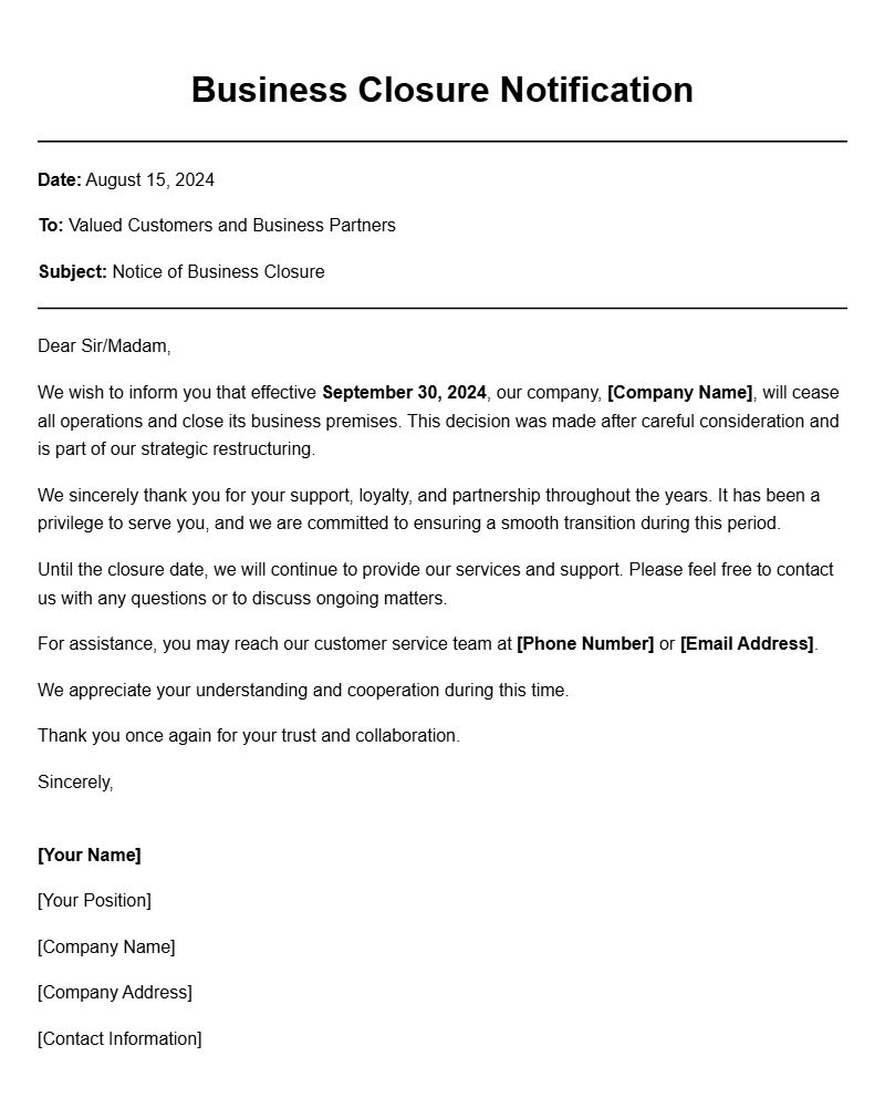 Helpful Business Closure Letter Samples for Your Needs