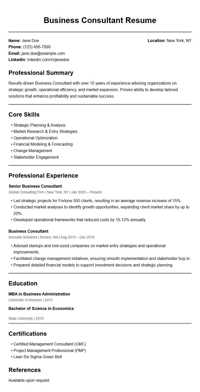 Professional Business Consultant Resume Templates to Stand Out