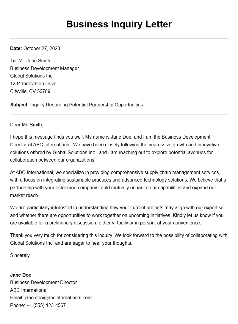Effective Business Inquiry Letter Samples for Your Needs