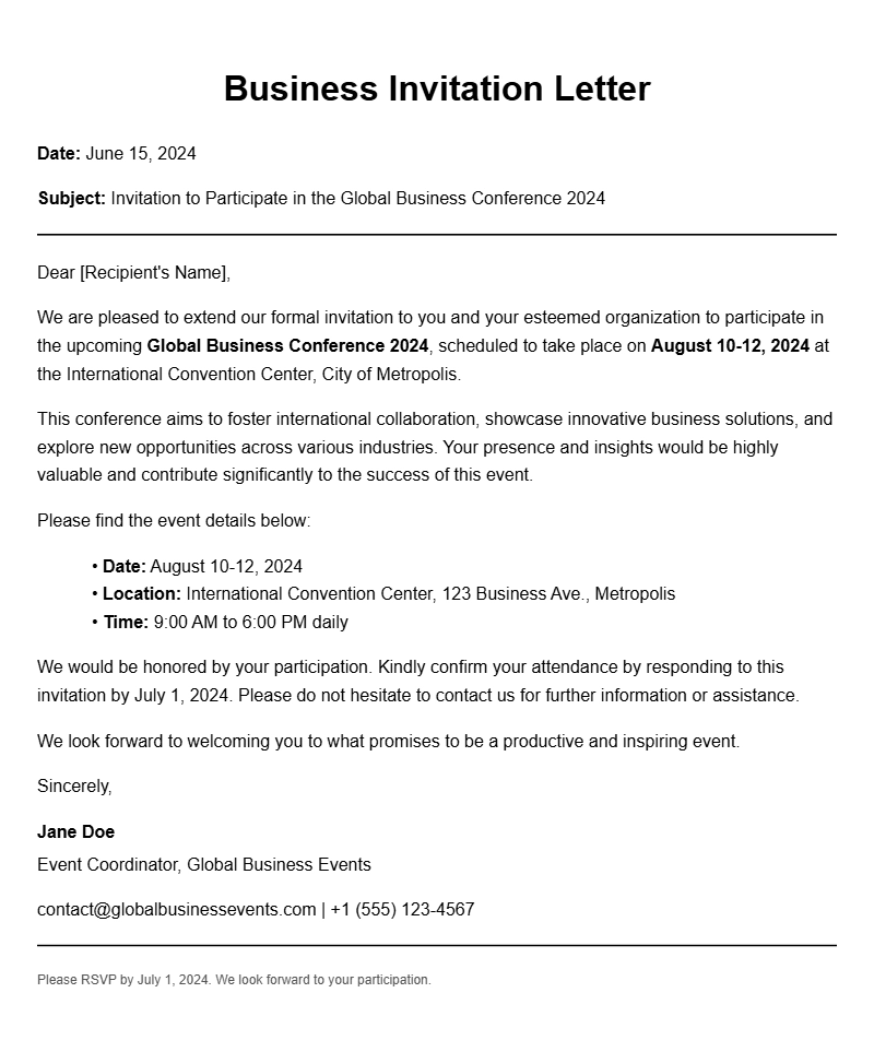 Professional Business Invitation Letter Templates for Any Occasion