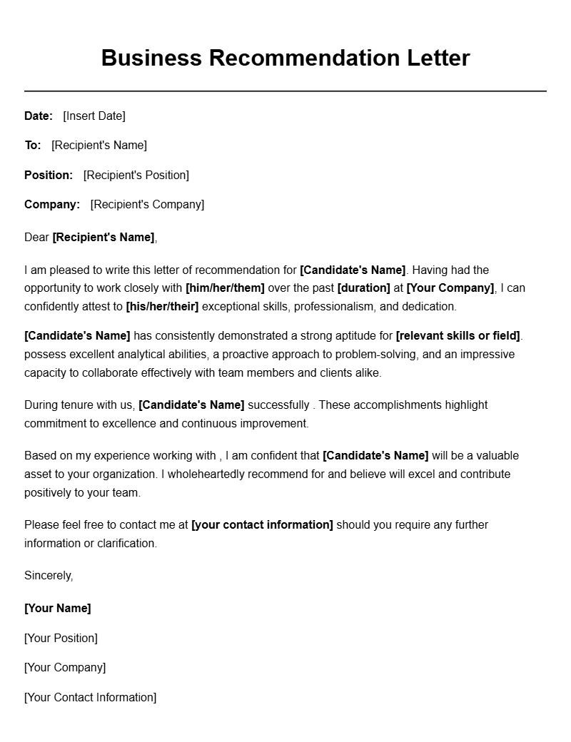 Professional Business Recommendation Letter Templates