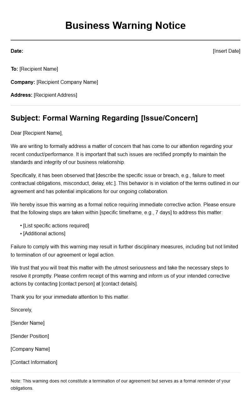 Effective Business Warning Letter Templates for Professionals