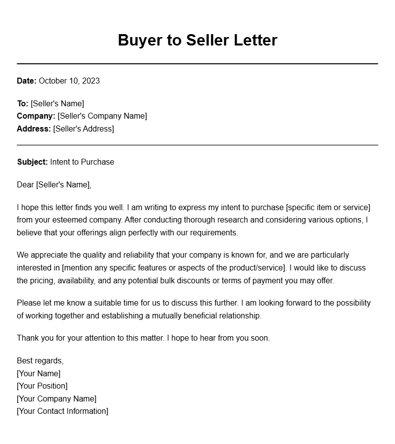 Buyer to Seller Letter Templates for Effective Communication