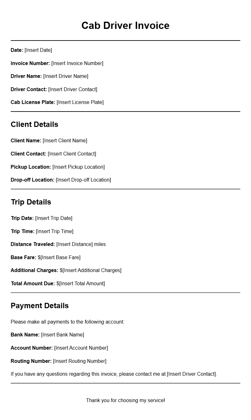 Cab Driver Invoice Templates for Easy Billing Solutions