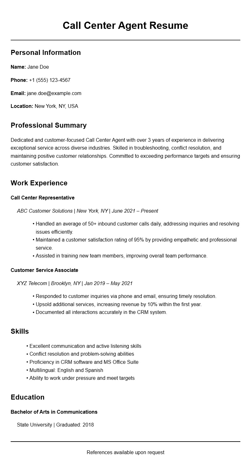 Effective Call Center Agent Resume Samples for Job Success