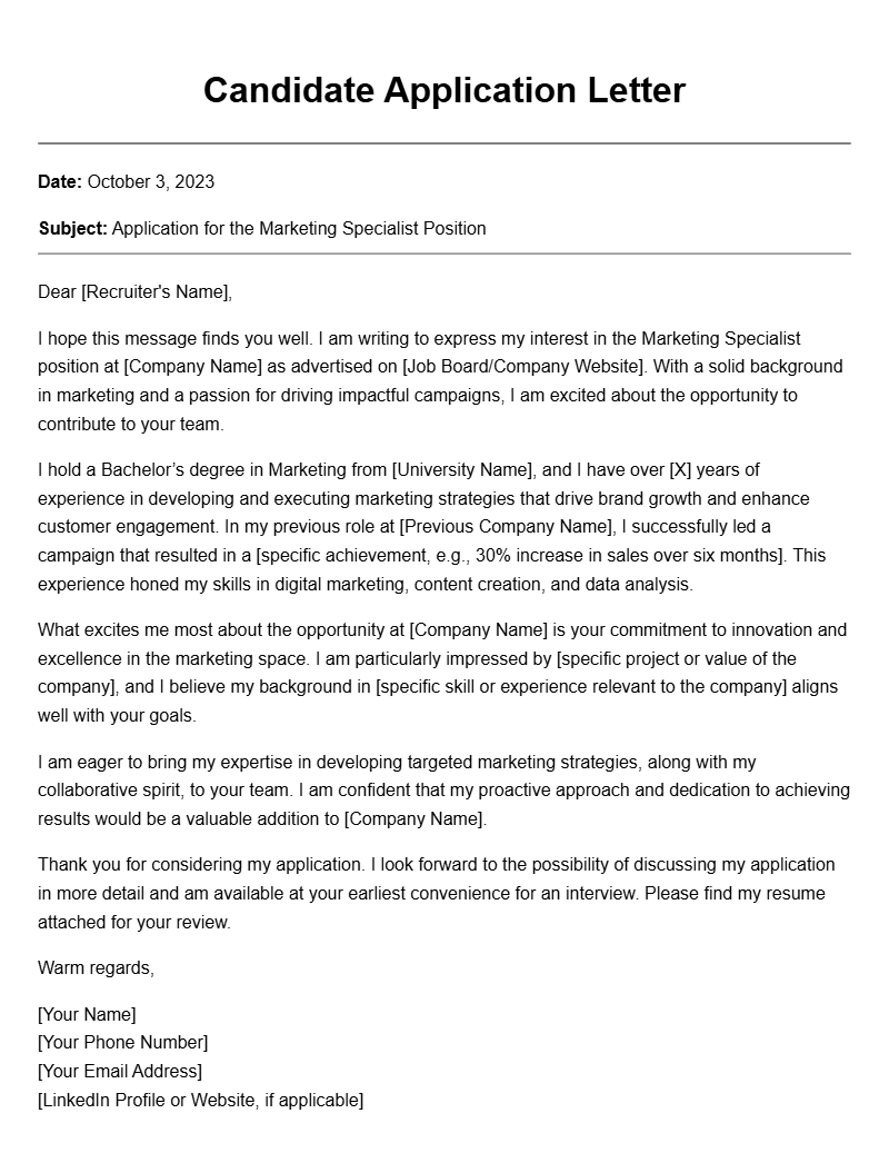 Candidate to Recruiter Letter Samples for Job Applications