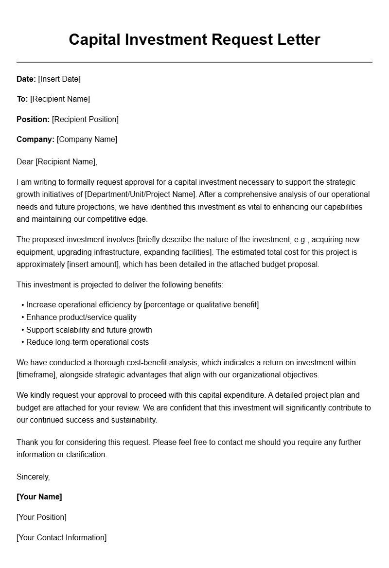 Effective Capital Investment Request Letter Samples