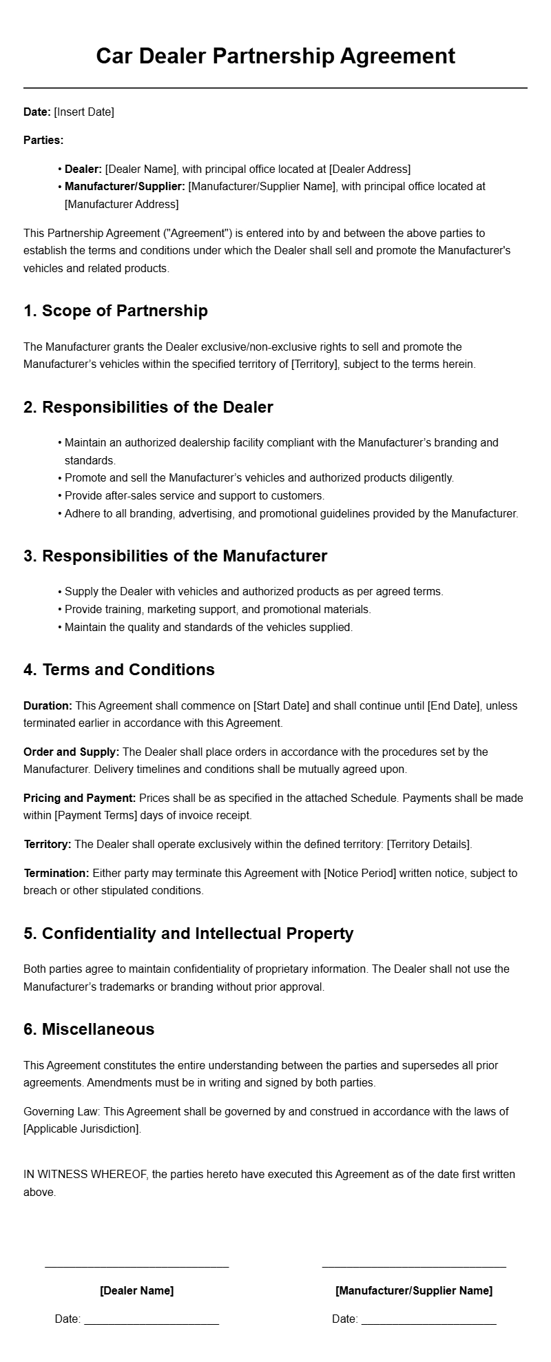 Car Dealer Partnership Agreement Templates for Smooth Collaborations