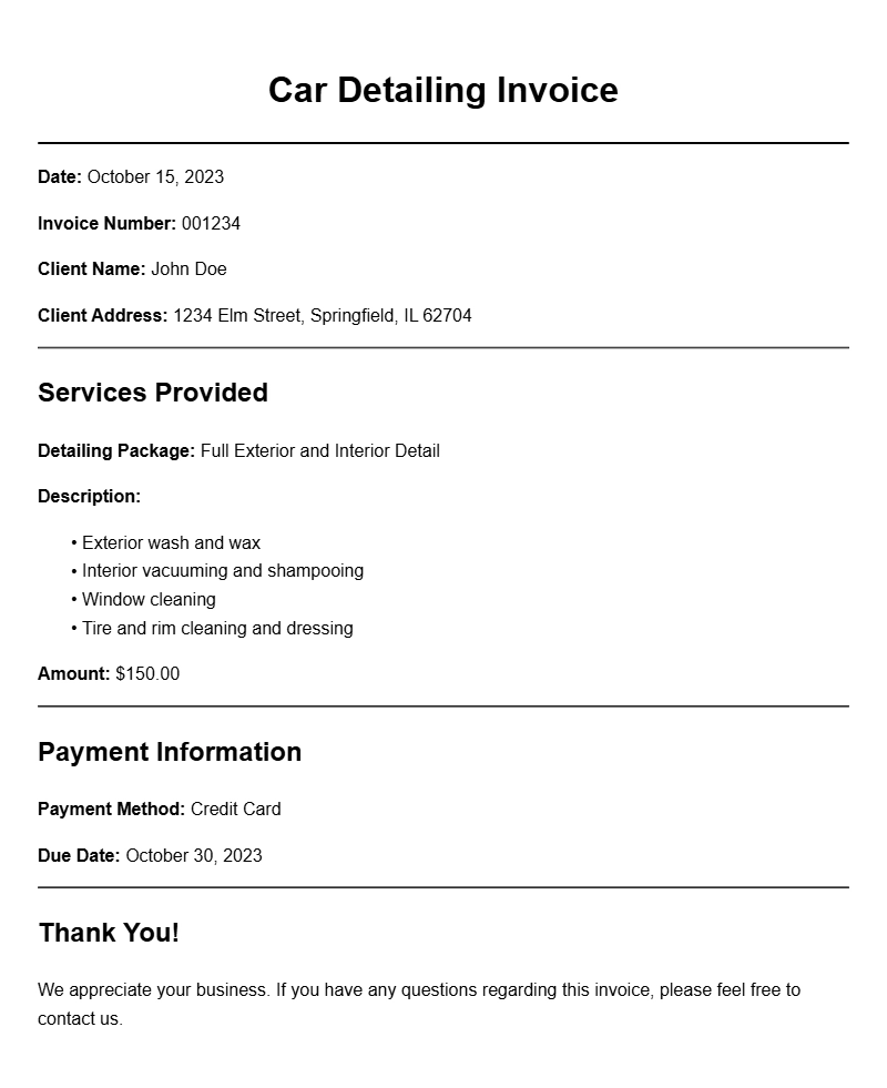 Car Detailer Invoice Samples for Your Business Needs