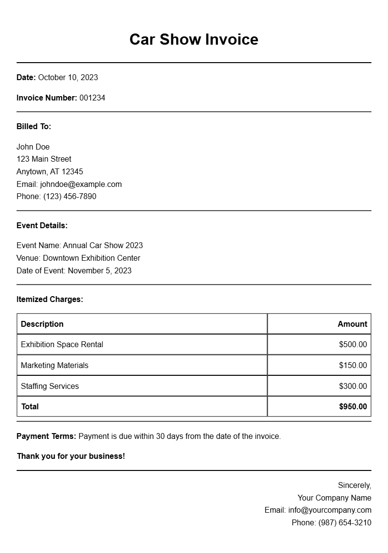 Car Show Invoice Samples for Your Event Planning Needs