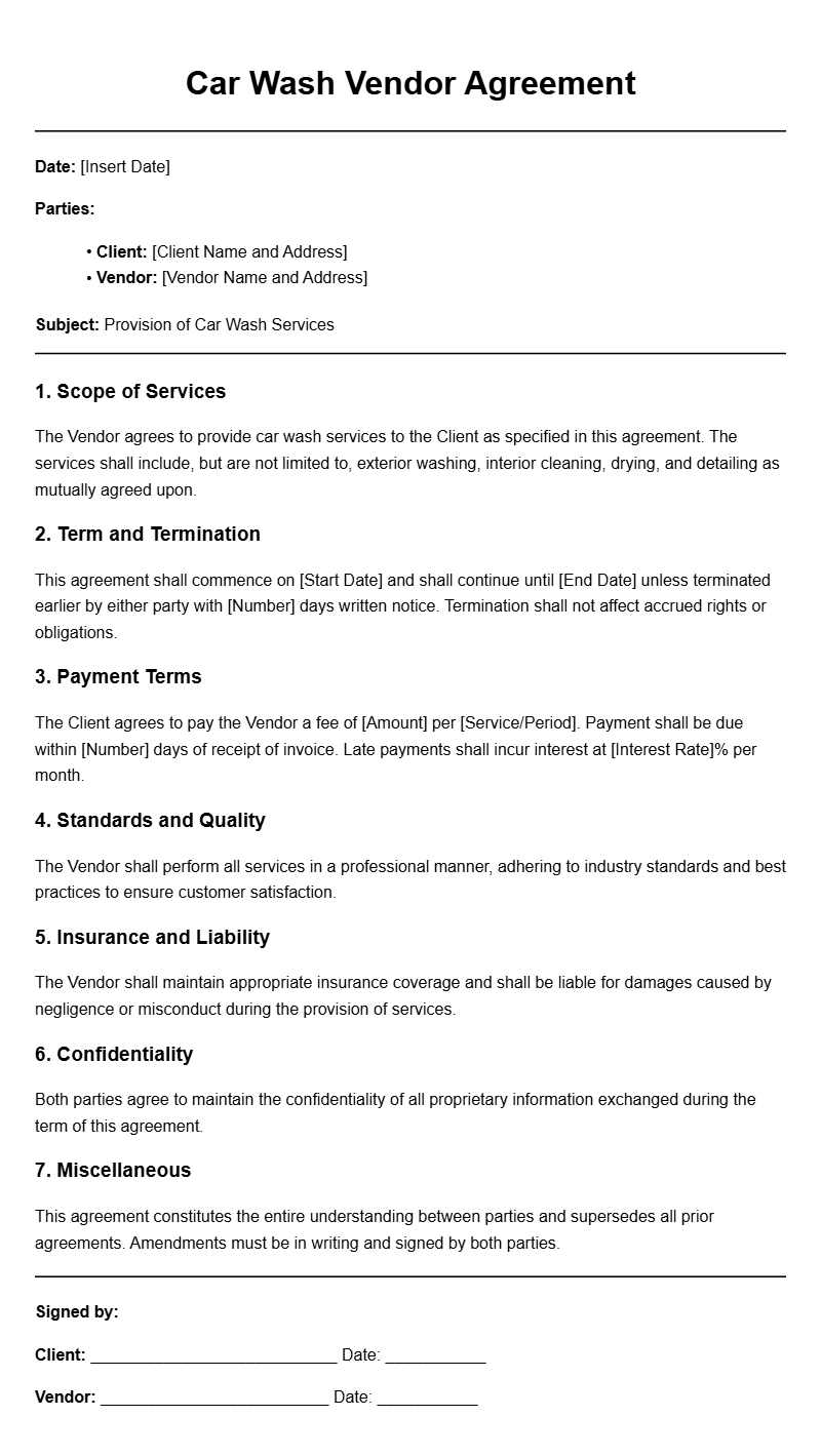 Car Wash Vendor Agreement Templates for Smooth Business Deals