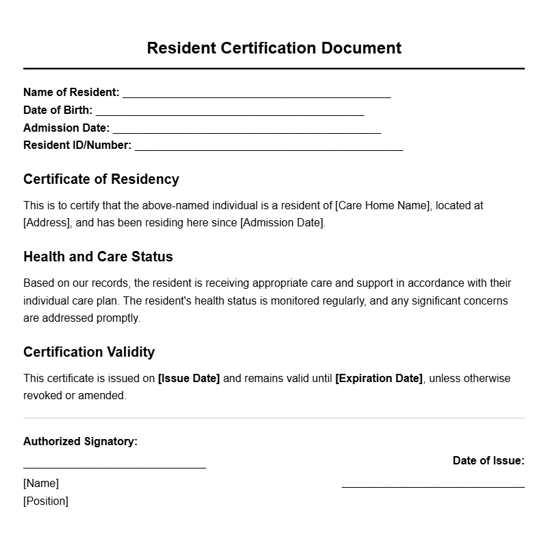 Care Home Resident Certificate Templates for Your Needs