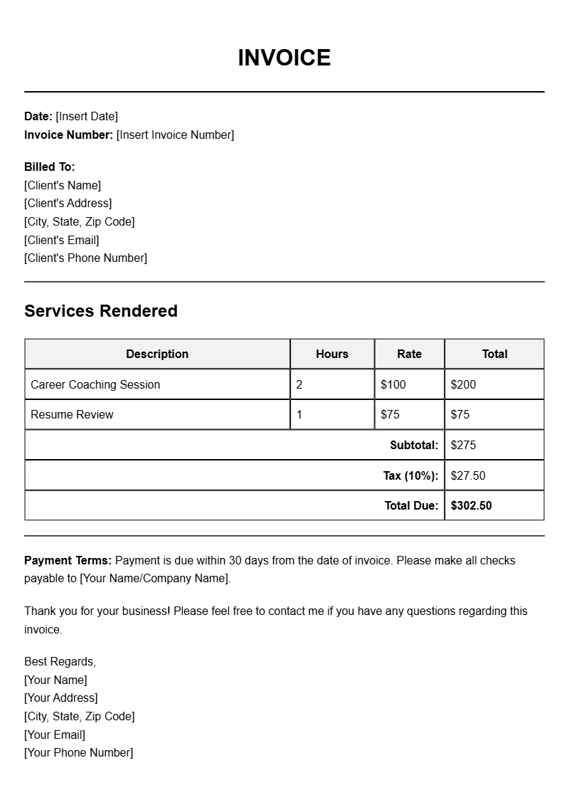 Career Coach Invoice Templates for Professional Services