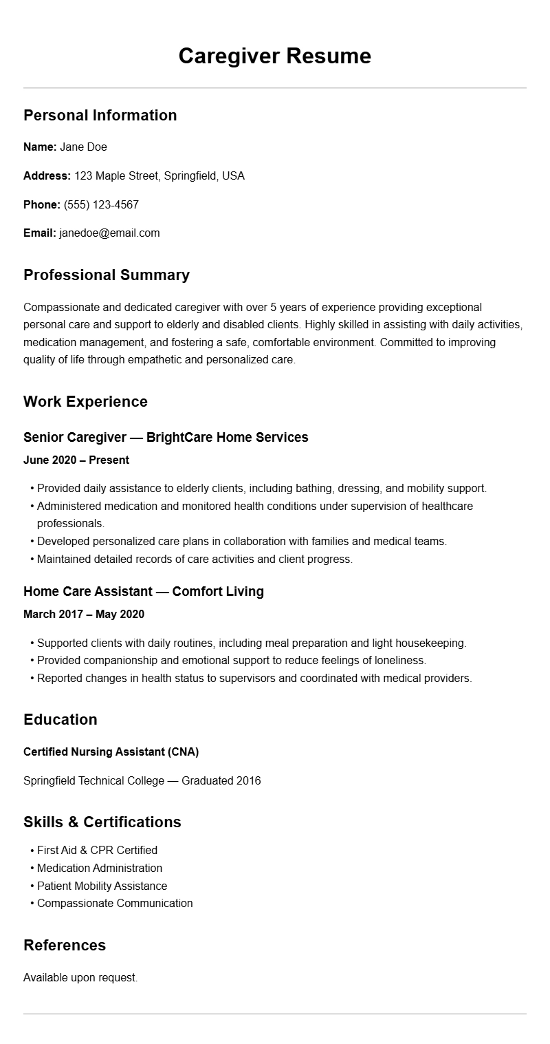 Caregiver Resume Samples to Highlight Your Skills and Experience