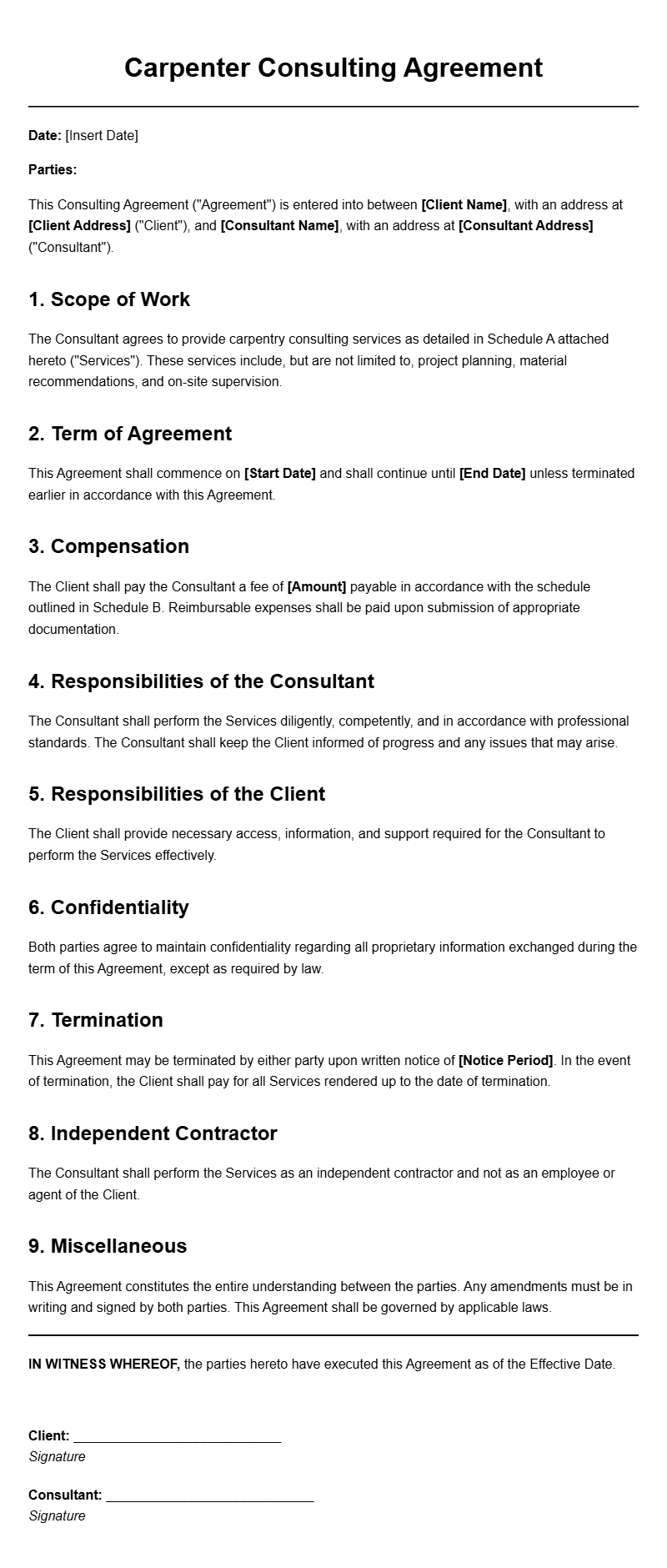 Carpenter Consulting Agreement Templates for Your Business