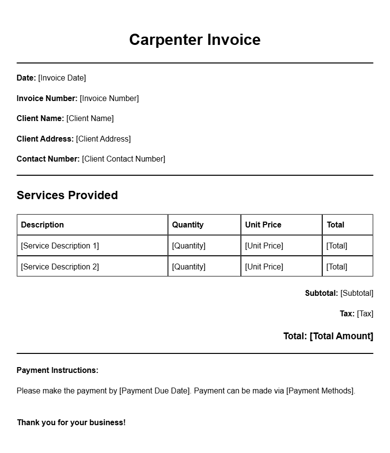 Essential Carpenter Invoice Templates for Your Business