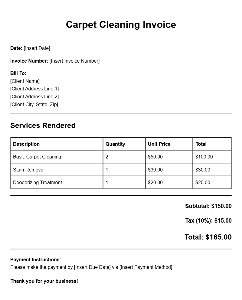 Carpet Cleaning Invoice Templates for Easy Billing