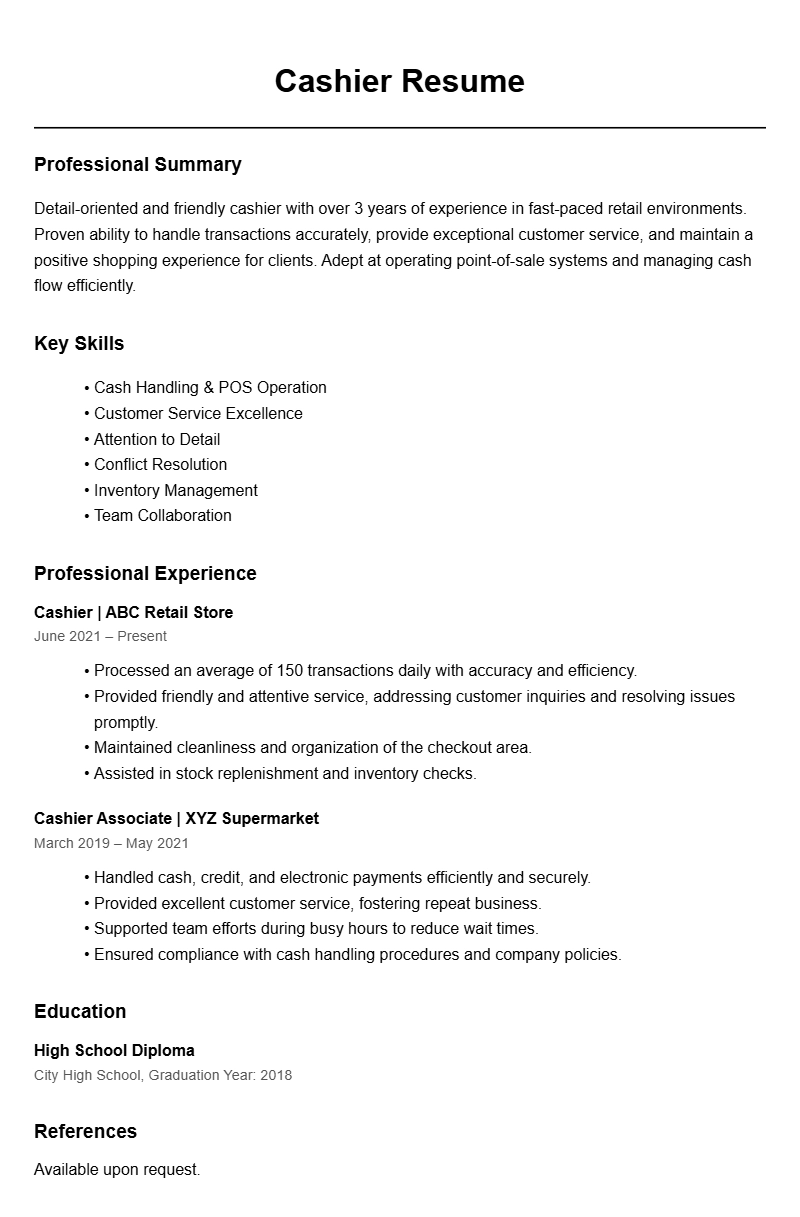 Cashier Resume Templates to Impress Employers