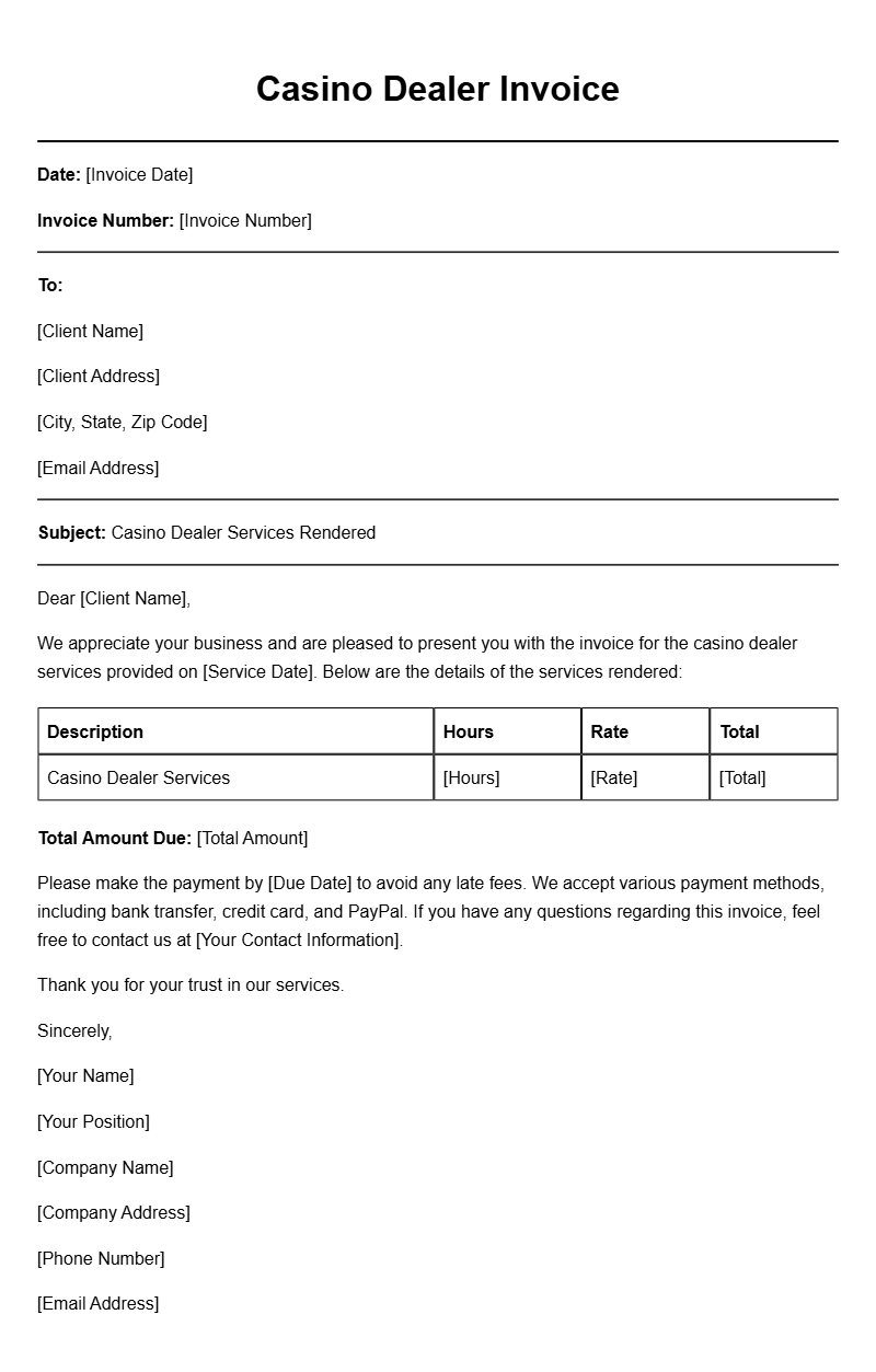 Casino Dealer Invoice Templates for Efficient Billing