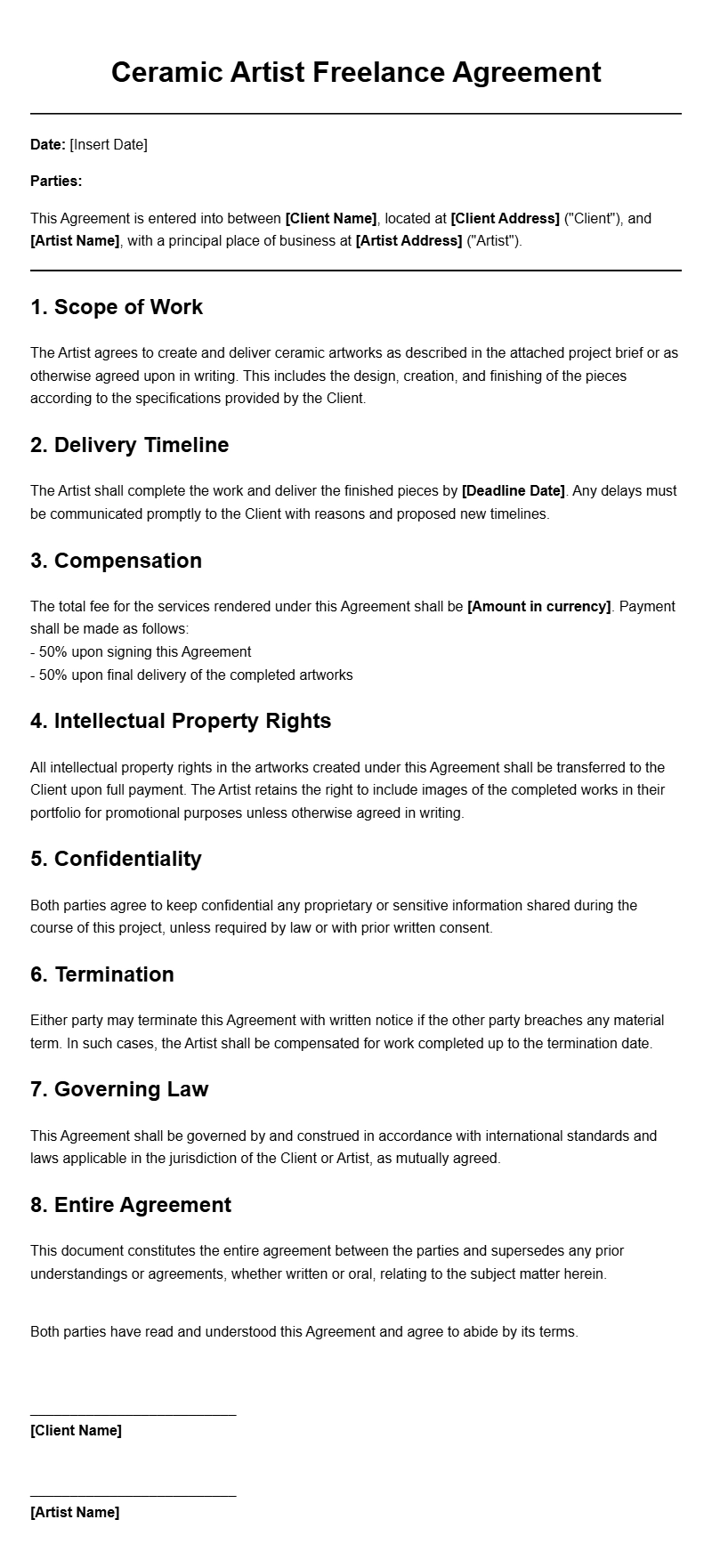 Ceramic Artist Freelance Agreement Templates for Smooth Contracts