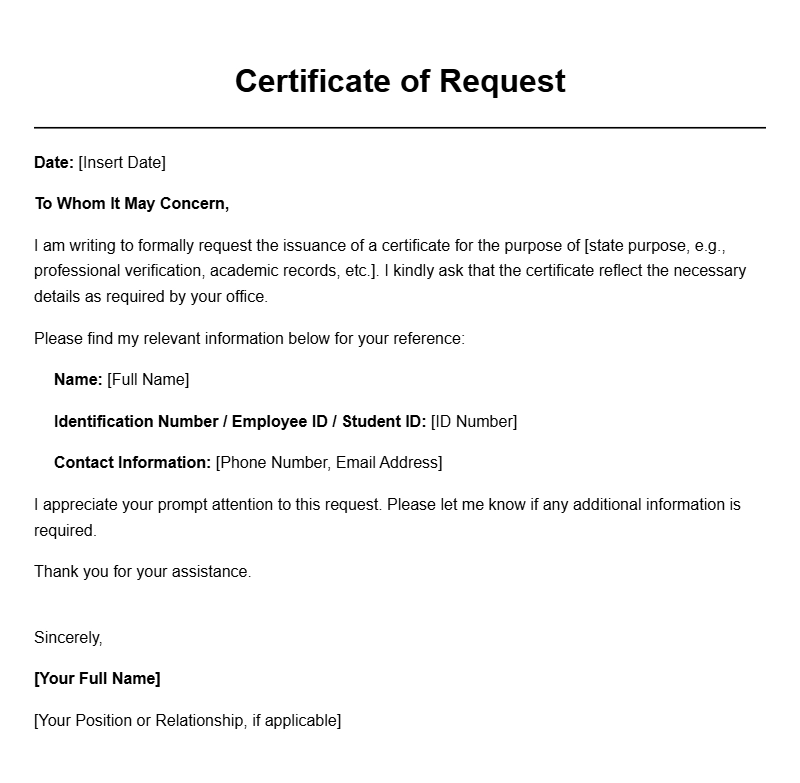 Sample Certificate Request Letters for Various Needs